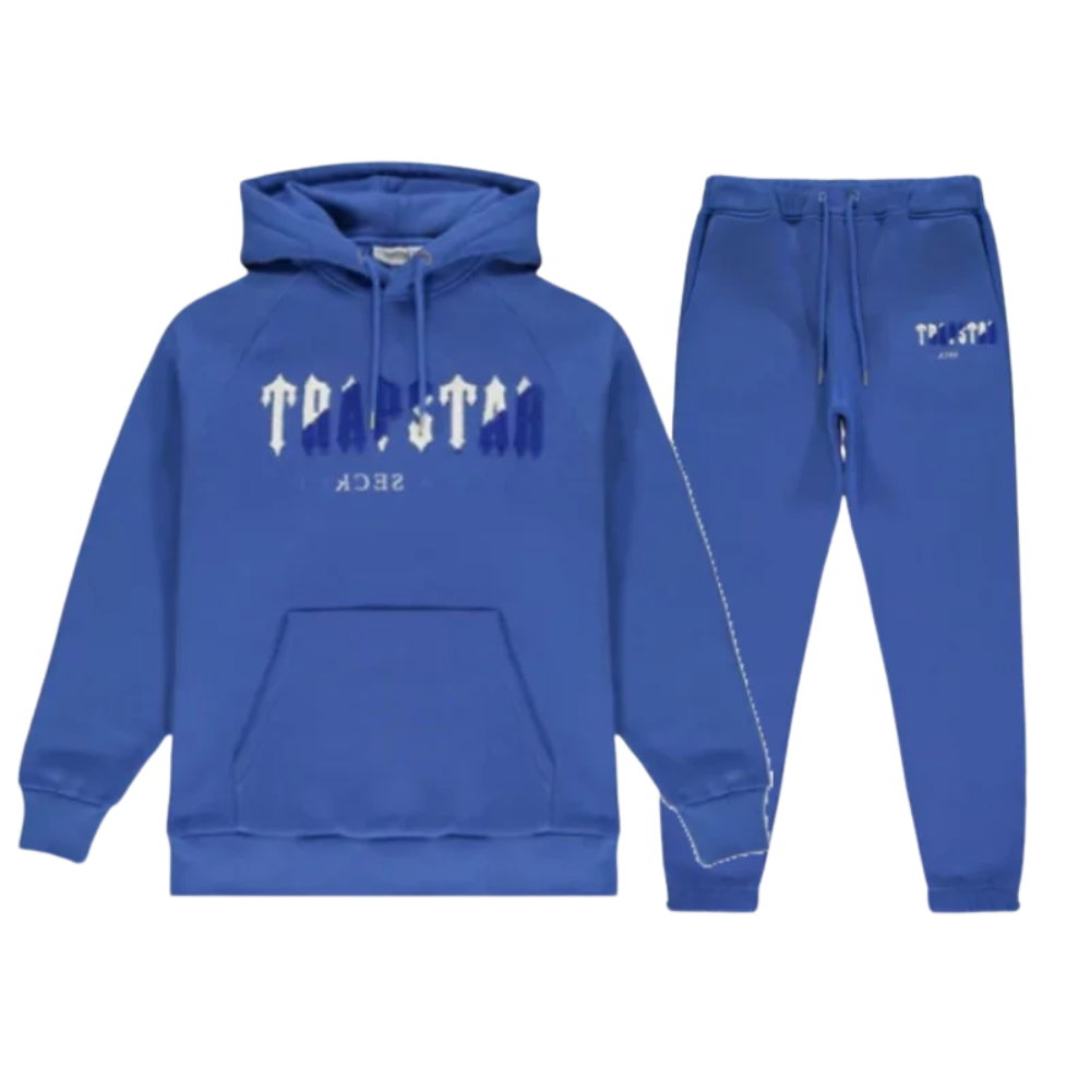 Tuta con cappuccio Trapstar Chenille Decoded Blu-Bianco