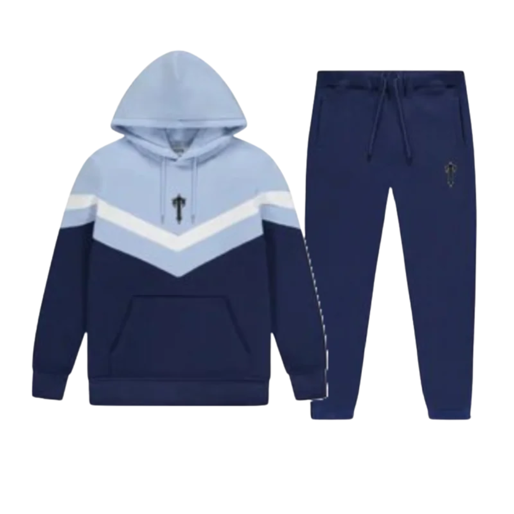 Tuta con cappuccio Trapstar V Stripe blu navy